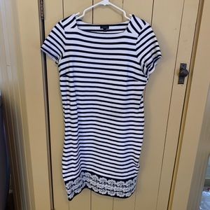 Talbots Striped Dress with Lace Detail